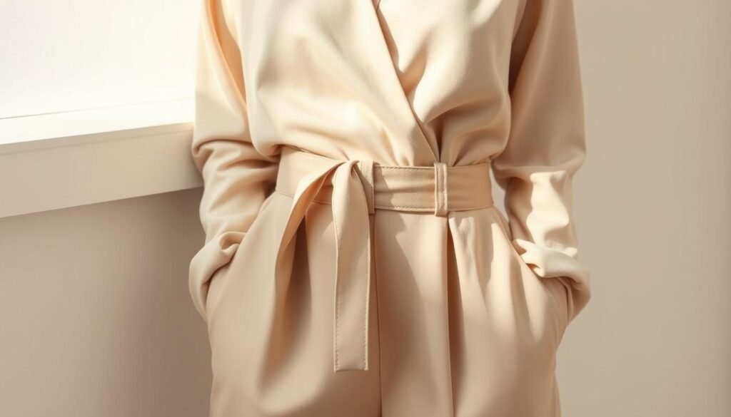 Monochromatic neutral belted outfit