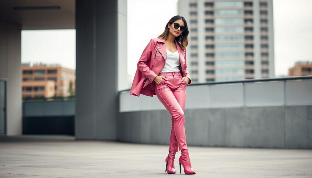 pink leather fashion