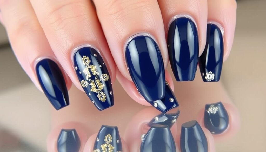 cute navy blue nails