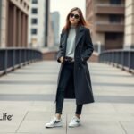 long coat and trainers outfit