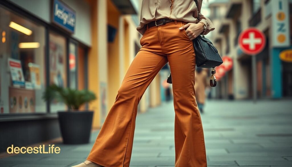 brown flare pants outfit