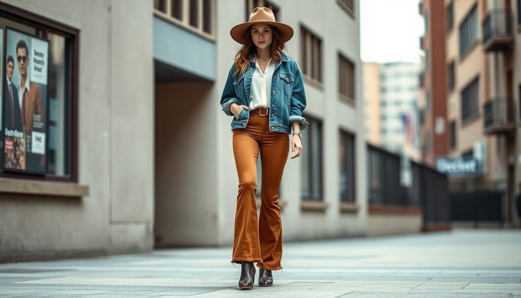 brown flare pants outfit