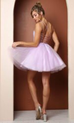 Nox Anabel T718 - Lace Up Back Scoop Neck Short Dress