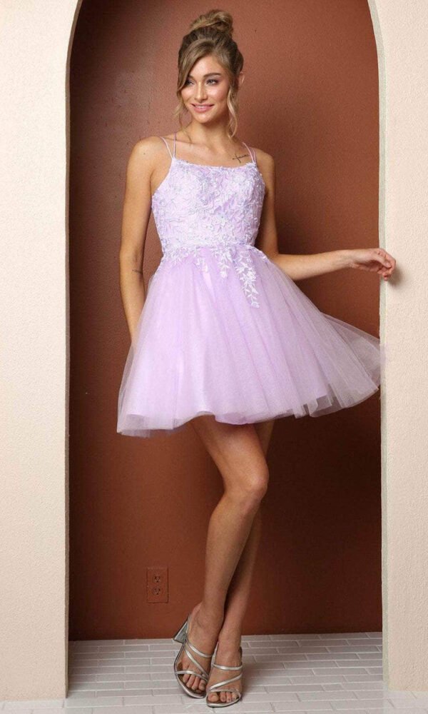 Nox Anabel T718 - Lace Up Back Scoop Neck Short Dress