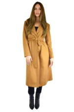 Womens Long Sleeve Cashmere Coats with Belt - Pure Cashmere