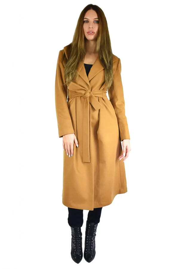 Women's Long Sleeve Cashmere Coats with Belt - Pure Cashmere