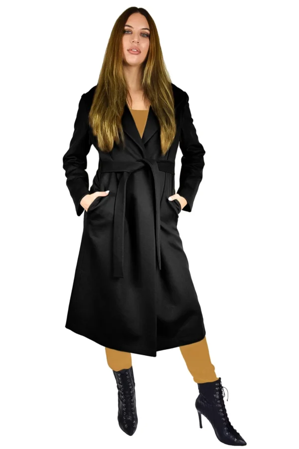 Women's Long Sleeve Cashmere Coats with Belt - Pure Cashmere