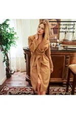 Womens Long Sleeve Cashmere Coats with Belt - Pure Cashmere