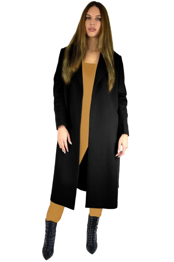 Women's Long Sleeve Cashmere Coats with Belt - Pure Cashmere