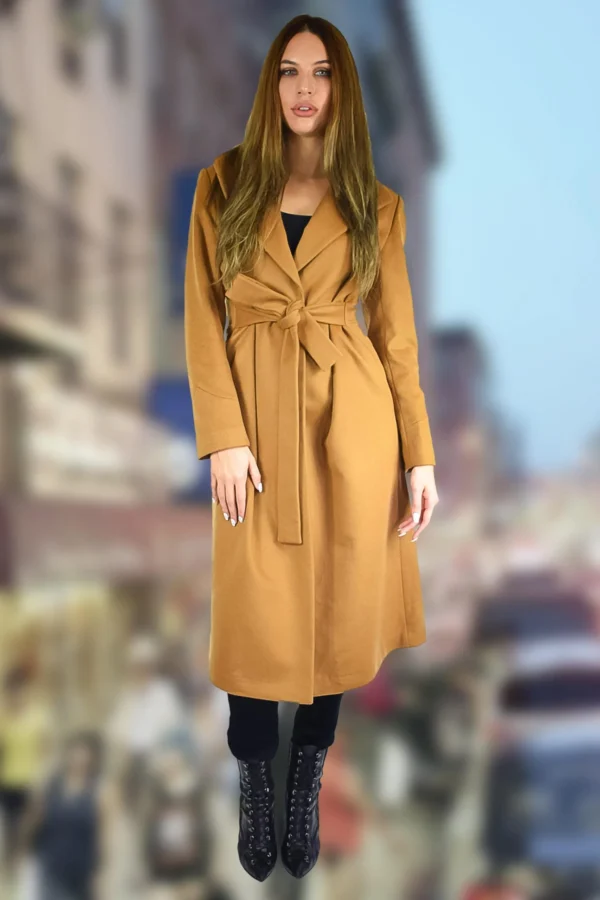 Women's Long Sleeve Cashmere Coats with Belt - Pure Cashmere