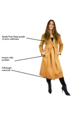 Womens Long Sleeve Cashmere Coats with Belt - Pure Cashmere