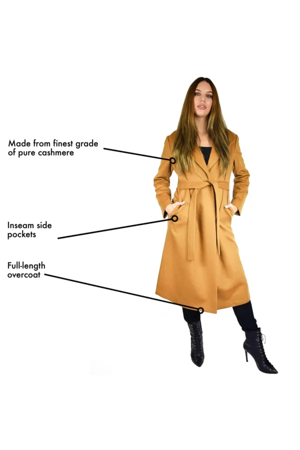 Women's Long Sleeve Cashmere Coats with Belt - Pure Cashmere