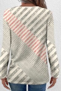 Beige Patchwork Geometric Print Long Sleeve T Shirt