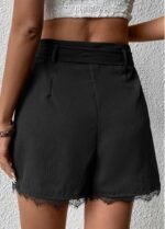 Black Bowknot Regular Drawastring High Waisted Shorts
