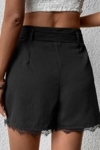 Black Bowknot Regular Drawastring High Waisted Shorts