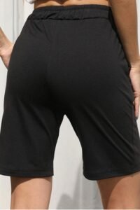 Black Pocket Regular Drawastring High Waisted Shorts