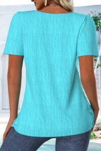Cyan Short Sleeve Square Neck T Shirt