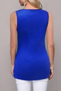 Embellished Neck Flounce Royal Blue Sleeveless T Shirt