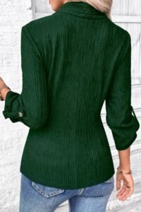 Green Surplice Long Sleeve V Neck Shirt