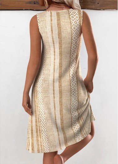 Light Camel Circular Ring Geometric Print A Line Dress