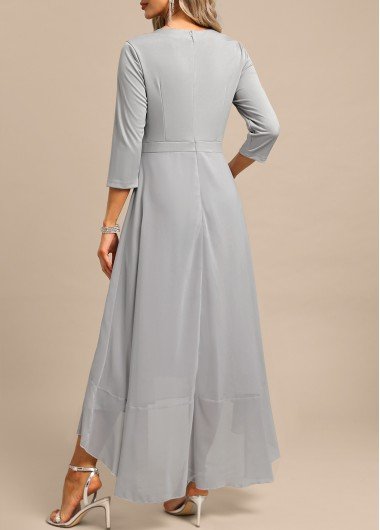 Light Grey Fake 2in1 High Low Split Neck Dress