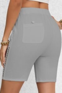 Light Grey Patchwork Regular Elastic Waist High Waisted Shorts