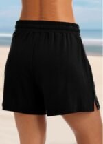 Mid Waist Black Drawstring Detail Loose Shorts