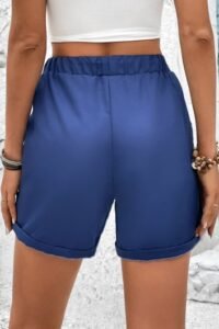 Navy Pocket Drawastring High Waisted Shorts