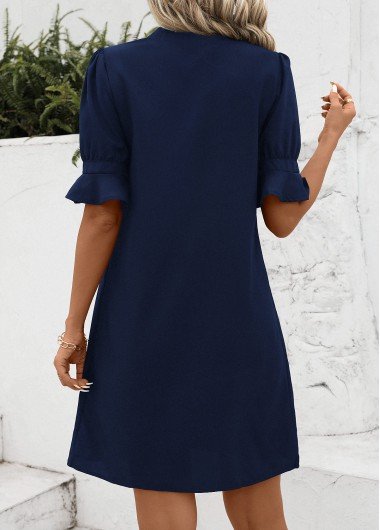 Navy Split H Shape Half Sleeve Dress