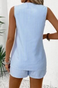 Sky Blue Eyelet Striped Sleeveless Top and Shorts