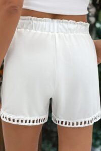 White Drawstring Elastic Waist High Waisted Shorts