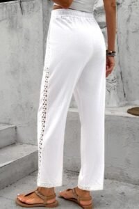 White Elastic Waist High Waisted Pants
