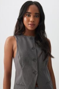 Long Tailored Button Front Vest
