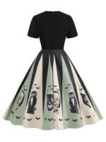 1950s Halloween Spider Web Print Patchwork Dress