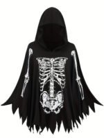 1970s Halloween Skeleton Bone Print Hooded Cape