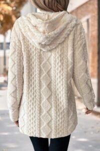 Beige Tummy Coverage Long Sleeve Hooded Coat