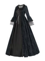 Black 1950s Gothic Victorian Lace Bell Sleeves Dress
