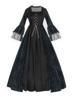 Black 1950s Gothic Victorian Lace Bell Sleeves Dress