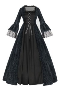 Black 1950s Gothic Victorian Lace Bell Sleeves Dress
