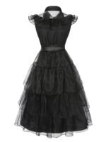 Black 1950s Halloween Lace Belt Dress