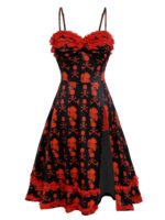Black 1950s Skull Lace Strap Dress