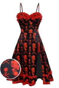 Black 1950s Skull Lace Strap Dress