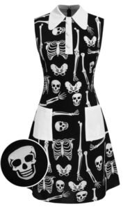 Black 1960s Halloween Skeleton Lapel Mod Dress
