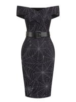 Black 1960s Off-shoulder Spider Web Dress