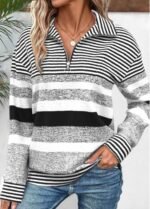 Black Circular Ring Plus Size Striped Long Sleeve Sweatshirt