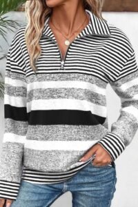 Black Circular Ring Plus Size Striped Long Sleeve Sweatshirt