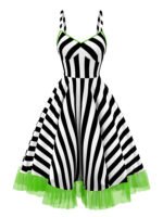 BlackWhite 1950s Striped Fluorescent Green Lace Dress