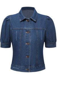 Blue 1950s Puff Sleeve Denim Cropped Coat