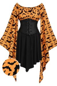 Halloween Gothic Bat Empire Waist Dress