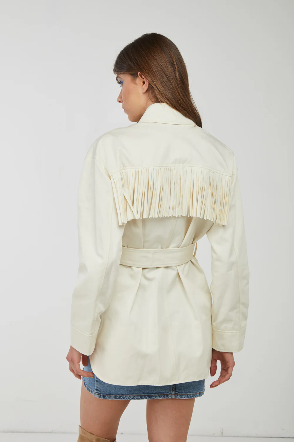 PINKO Cream Jacket with Fringes - decent-life PINKO Cream Jacket with Fringes
